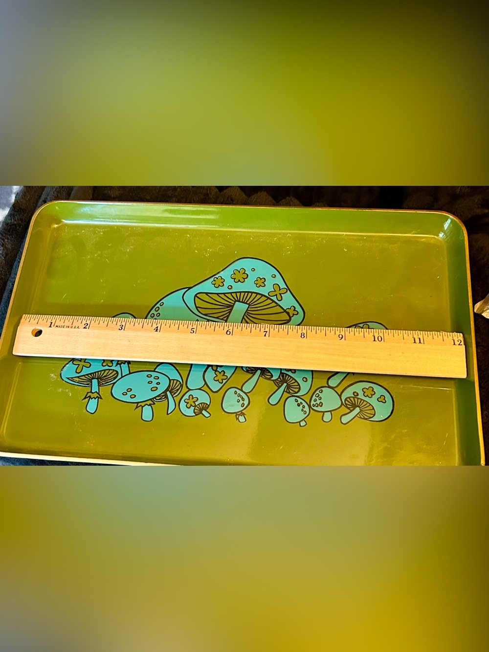 Vintage Takahashi Mushroom Tray Set 6pc Avocado Green Turquoise 70s Japan MCM - Picture 10 of 11